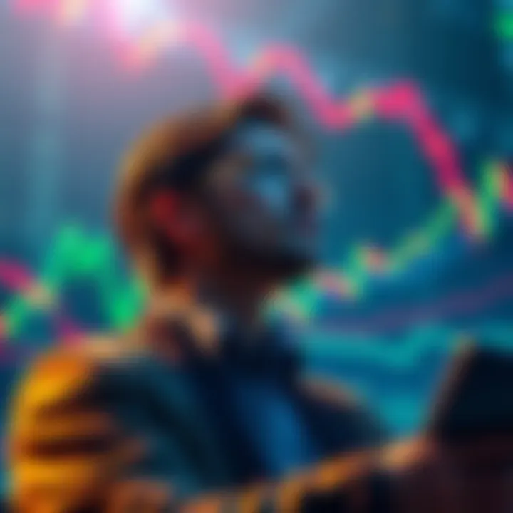 A serene investor observing market trends with a peaceful mindset, symbolizing calm during financial turbulence.