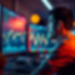A calm individual looking at a computer screen with Bitcoin charts, focused and relaxed, symbolizing market awareness without stress.