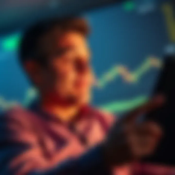 A relaxed person looking at financial charts and graphs with a thoughtful expression, symbolizing a positive outlook on investments despite rising prices.