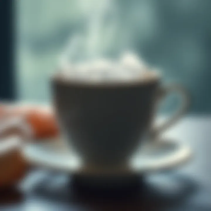 A teacup with a small storm brewing inside, representing minor issues being exaggerated. The cup is placed on a table with a calm background.