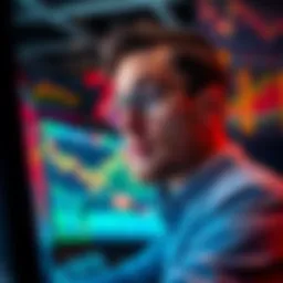 A calm trader analyzing market charts, illustrating the importance of a long-term perspective rather than overreacting to market drops.