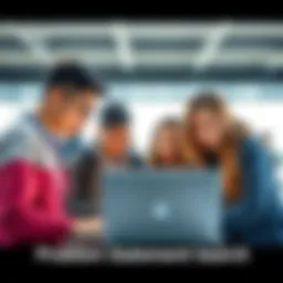 A group of college students collaborating around a laptop, searching for information about the American Express Campus Challenge 2026 problem statement.