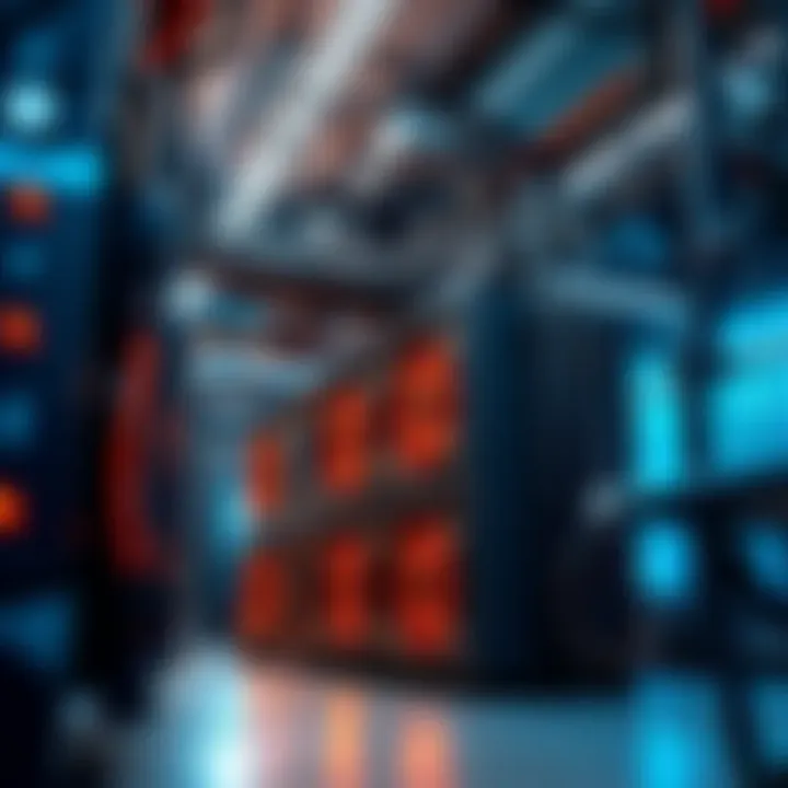 Canaan ASIC miners working in a well-ventilated mining room showing multiple units with bright LED lights