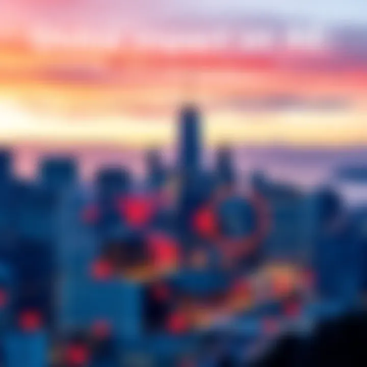 A Canadian city skyline with a digital interface overlay showing global connections and trends in AE.
