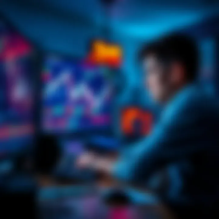 A Canadian person looking frustrated at a computer screen displaying trading graphs while a lottery ticket is visible on the desk.