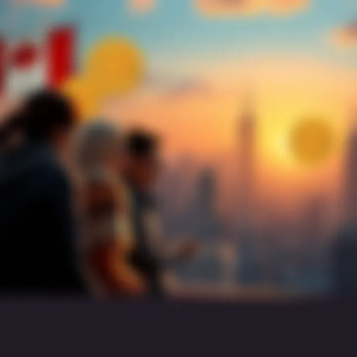 Canadians With Bitcoin A group of Canadians discussing their experiences in a Bitcoin-friendly country, with a backdrop of a city skyline and Bitcoin symbols.