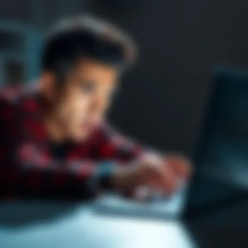 Struggling to Cancel Subscription A frustrated person looking at their laptop screen while trying to cancel a monthly service subscription