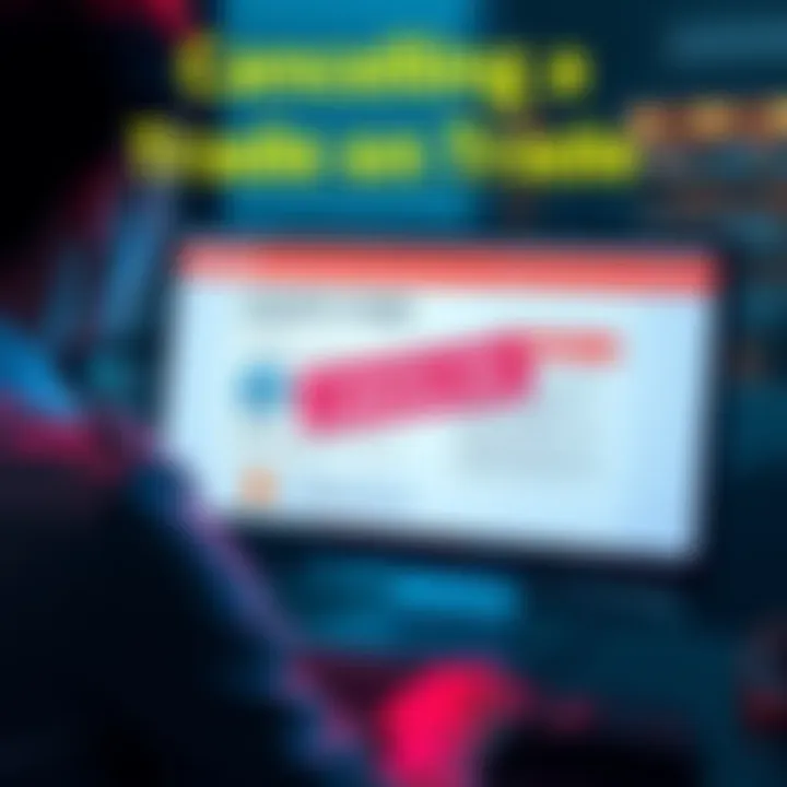 A person looking at a computer screen with a trade cancellation form on Retoswap, concerned about payment issues