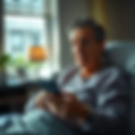 A cancer patient sitting with a concerned expression, holding a phone, symbolizing distress over stolen treatment funds.