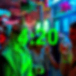 People enjoying cannabis products and celebrating on 4/20 with festive decorations and green-themed items.