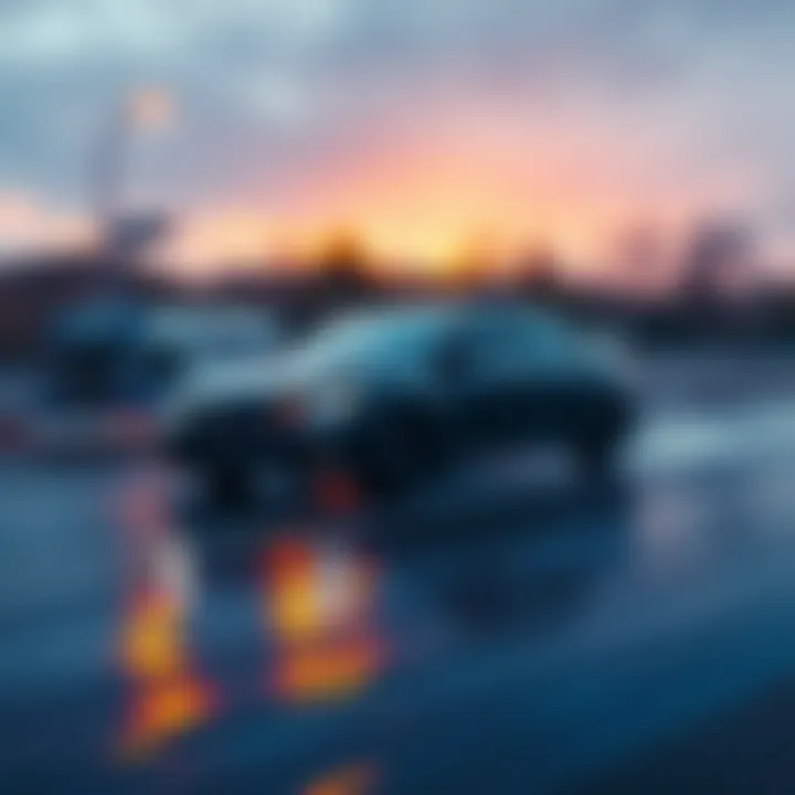 A car maintaining speed on a slippery road with rain