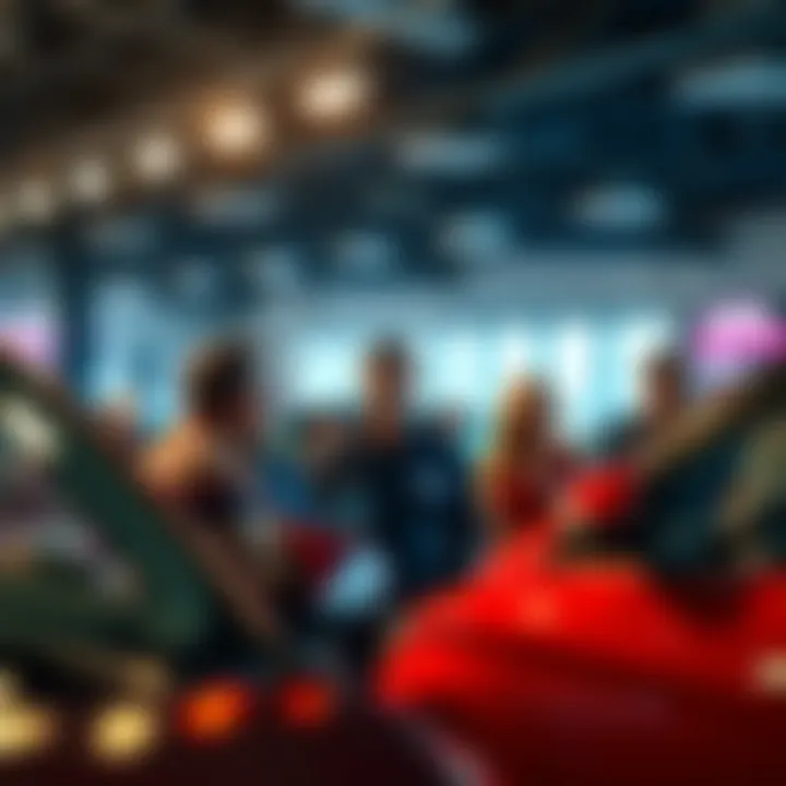 A group of car owners engaging in discussions about lowering reserve prices, looking concerned about low offers during negotiations.