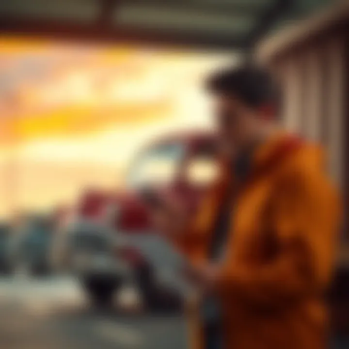 A first-time auction winner looking at quotes for car shipping services with a vintage car in the background.