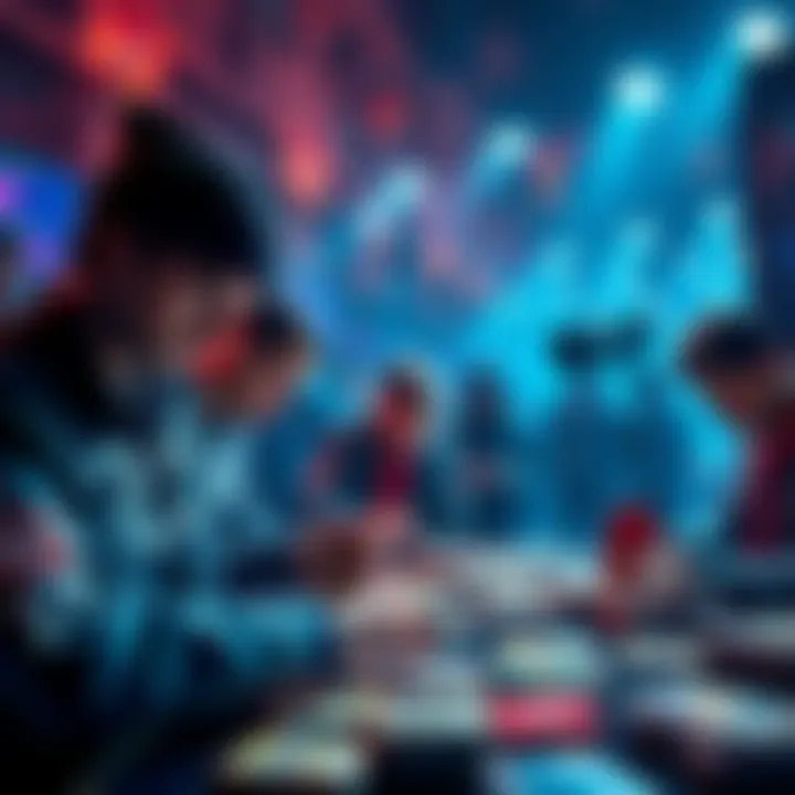 Players sorting through card collections to build teams with limited resources