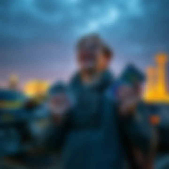 A person holding a stack of collectible cards while traveling, showing excitement and hope for future profits.