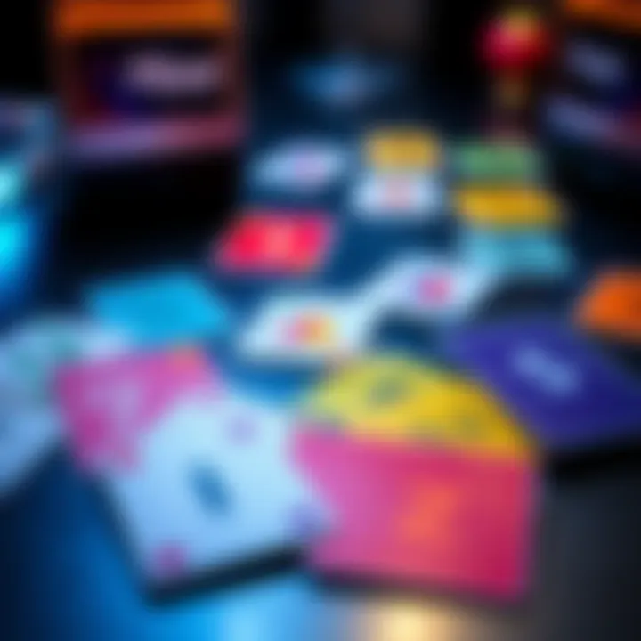 A set of colorful cards laid out on a table, showcasing symbols and letters used for creating passphrases.