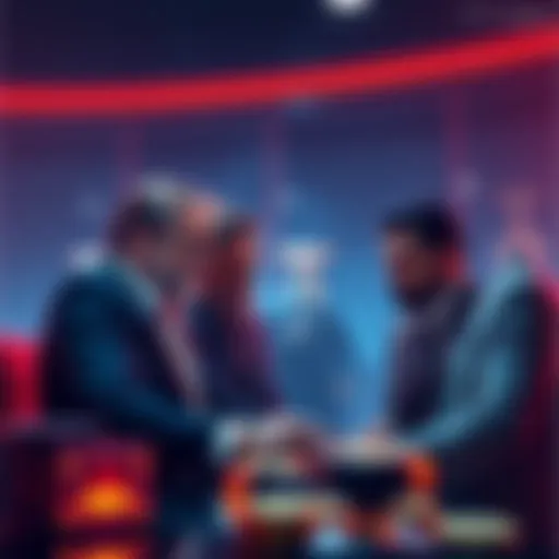 Group of wealthy individuals discussing and buying Cardano cryptocurrency