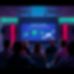 Cardano Academy Masterclass A group of people attending a masterclass on blockchain and sustainability, with a presentation on a screen showing blockchain concepts and environmental graphics.