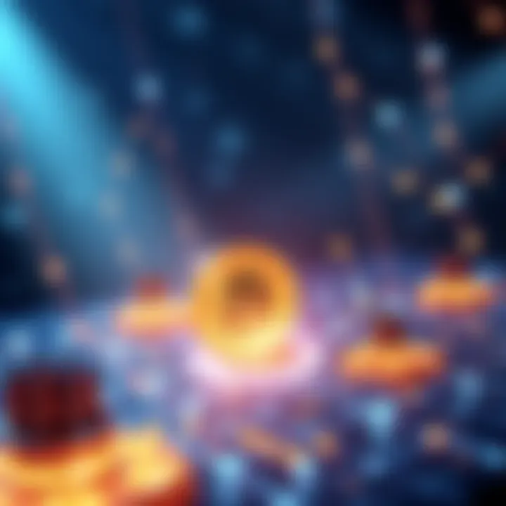 Illustration showing Cardano stake pools supporting Bitcoin security with blockchain connections