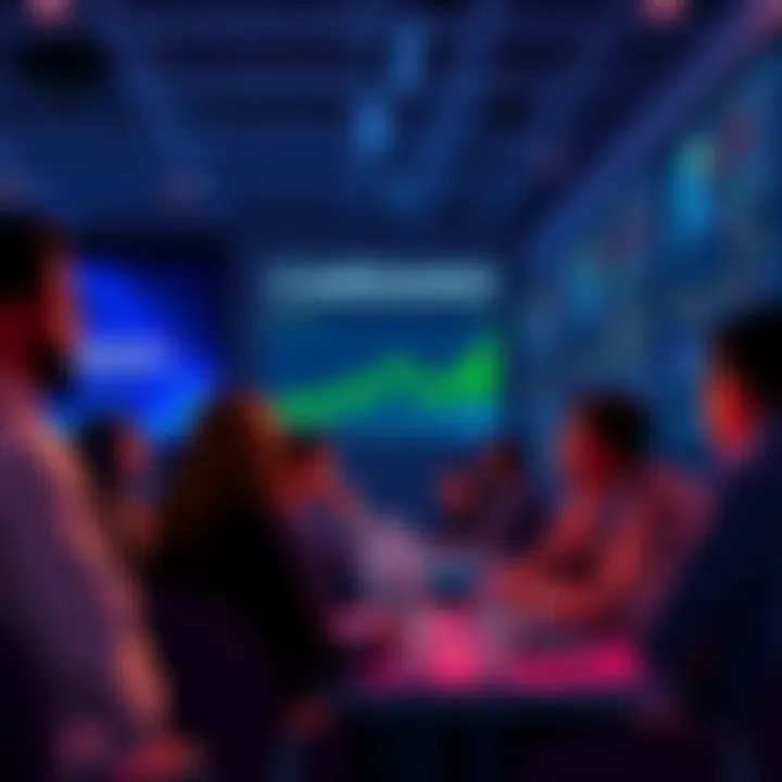 A group of people discussing in a forum about Cardano and its future, with visible charts and graphs on a screen, reflecting concerns about its popularity.