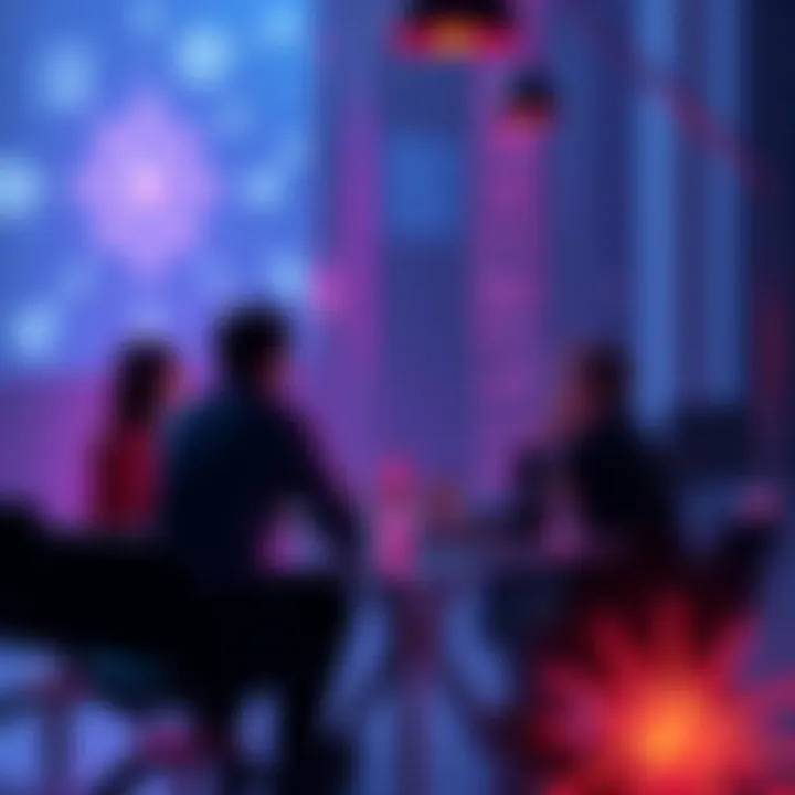 A visual representation of Cardano's governance team discussing a maintenance proposal, featuring blockchain elements in a collaborative setting.