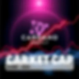 Cardano Market Cap Drop A graphic showing a downward trend line representing the decline in Cardano's value from $1,000 to $312, with the Cardano logo in the background.