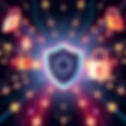 A digital illustration showing a shield symbolizing security, with the Cardano logo in the center, surrounded by data streams and protective locks, representing strong protection against potential hac...