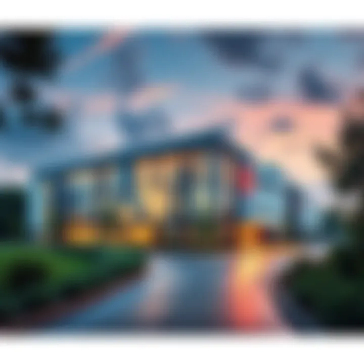 Cardano Research Labs Building An exterior view of Cardano's research labs, showing a modern facility with a focus on technology and innovation, surrounded by greenery.