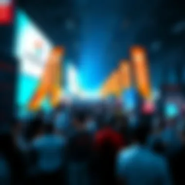 A vibrant scene showcasing the Cardano Summit and TOKEN2049 events in Singapore with banners and excited attendees.