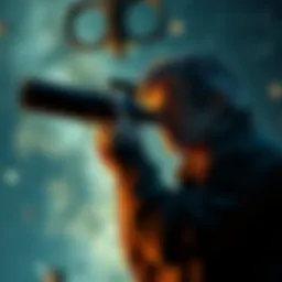 Carl Sagan looks through a telescope, pondering questions about the universe and belief.
