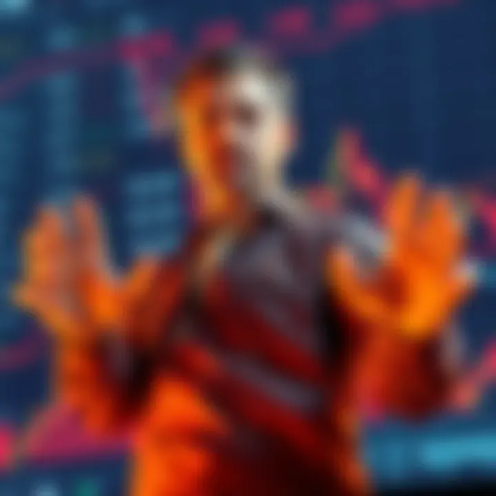 Carl stands confidently in front of stock charts, symbolizing resilience in trading with a determined look.