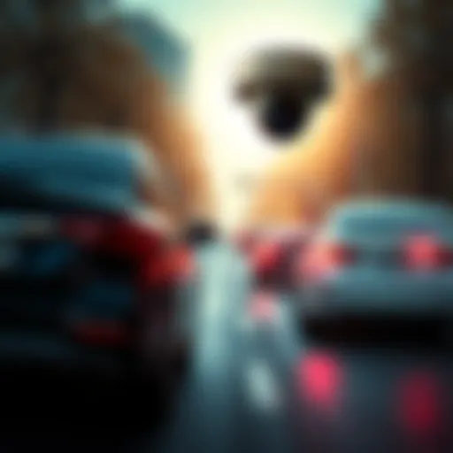 Cars driving under a Flock camera that reads license plates