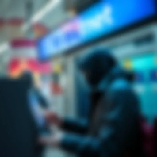 A person exchanging cash for Bitcoin at a discreet kiosk in the UK