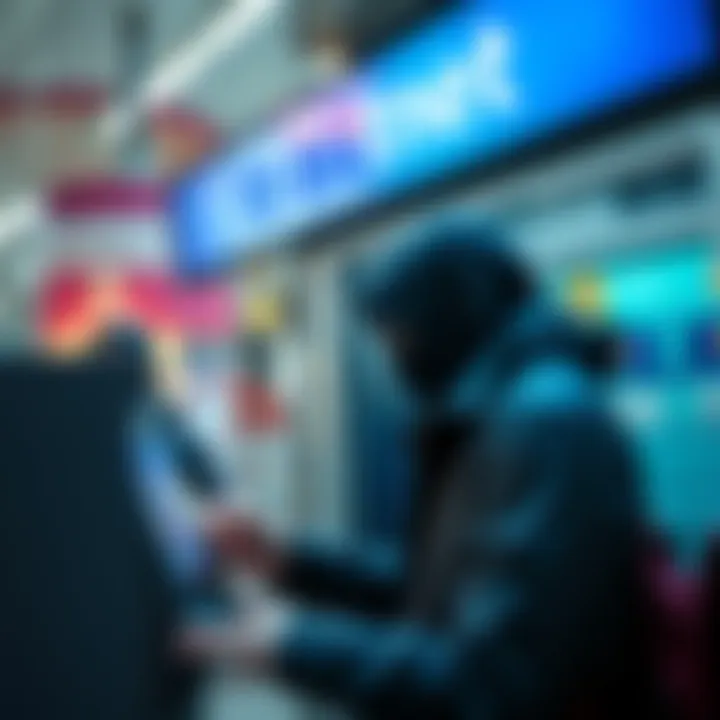 A person exchanging cash for Bitcoin at a discreet kiosk in the UK