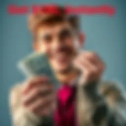 Cash in Hand An adult holding cash with a happy expression, representing easy money for US residents over 27.