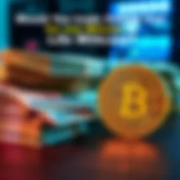 A choice between a stack of cash and a Bitcoin symbol, representing financial decisions.