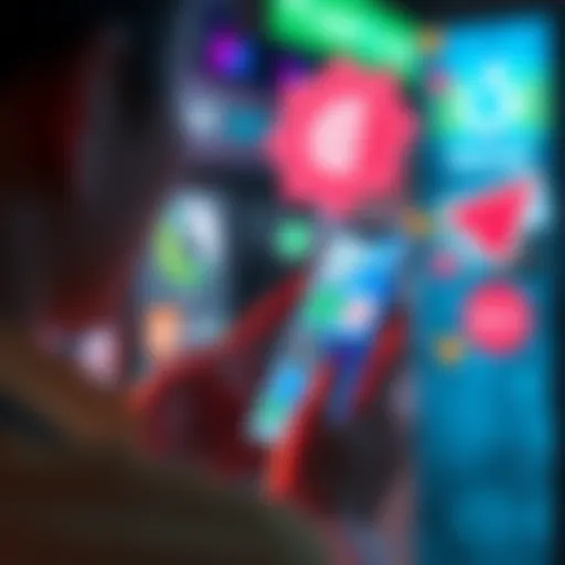 A person looking at a smartphone displaying various cash out options for Curve Cash, with symbols of popular apps like Revolut and Trading 212 in the background.