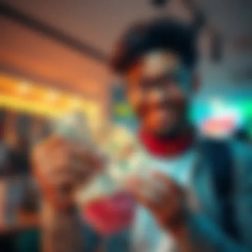 A person holding cash with a satisfied expression, symbolizing success in quick cash-out efforts.