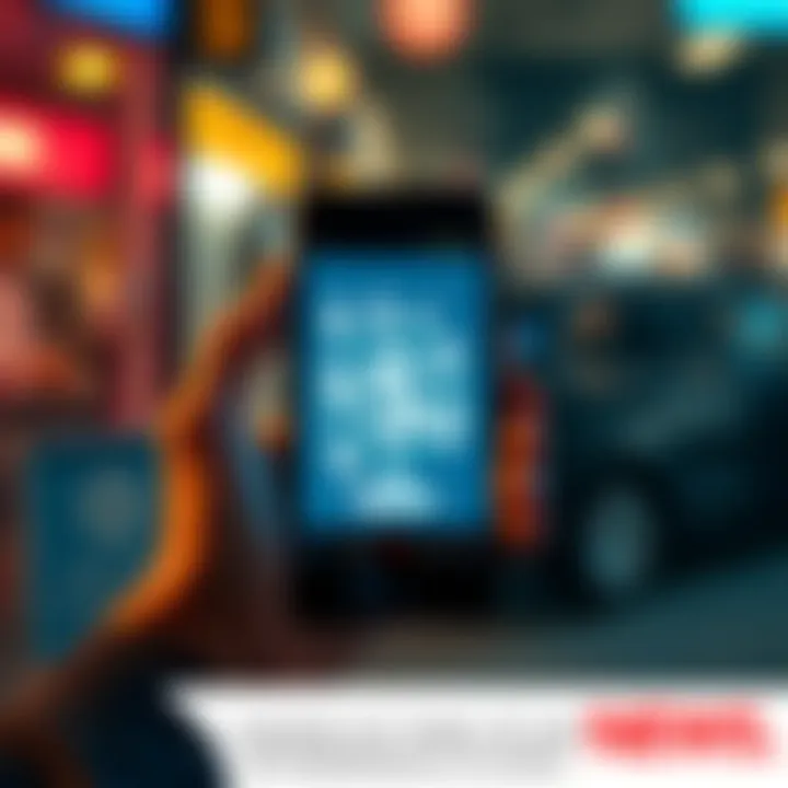 A person holding a smartphone showing a cash withdrawal screen with dollar signs and a worried expression.