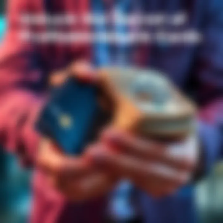 Cashback Cards and Money A person holds multiple credit cards and stacks of cash, illustrating profitable outcomes from cashback rewards.