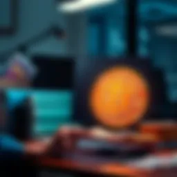 Cashing Out Bitcoin A person at a desk converting Bitcoin to cash and transferring it to a bank account in Germany.