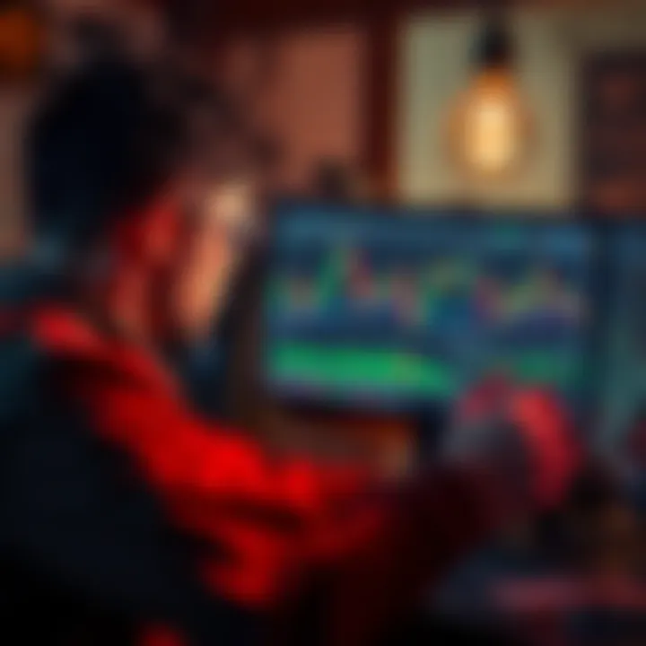 Person looking at a computer screen with charts and cash, contemplating crypto conversion in a country where it’s illegal