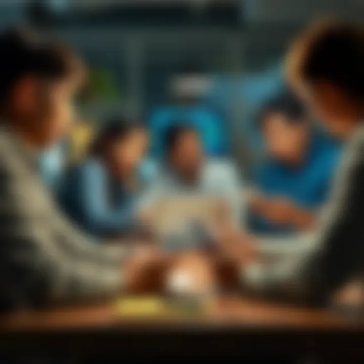 A group of concerned people gathered around a table, examining their phones and laptops while discussing ongoing cash-out problems, depicting uncertainty and frustration