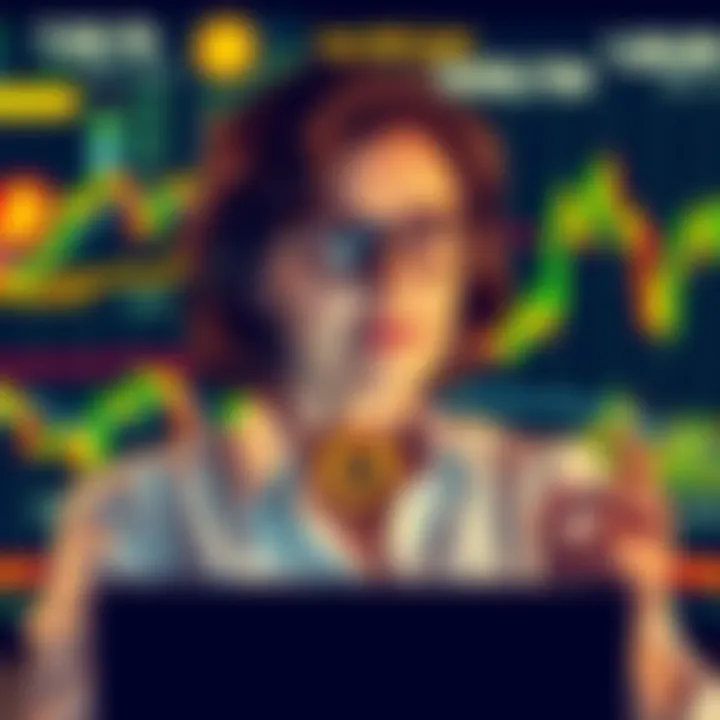 Cathie Wood is shown analyzing financial data with Bitcoin charts in the background, indicating a reduction in Bitcoin's price target by $300,000.