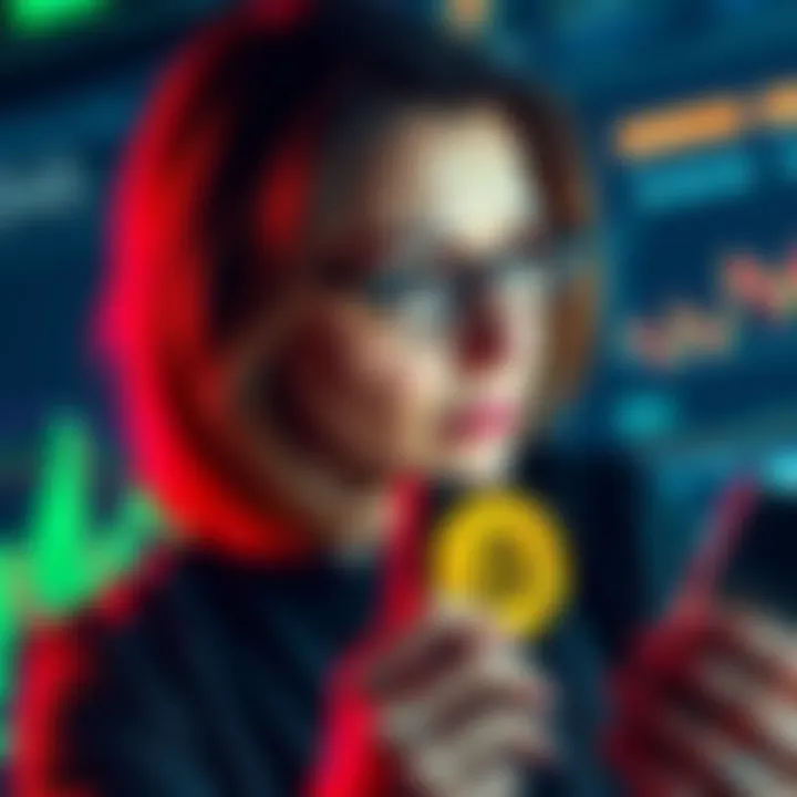 Cathie Wood analyzing data related to Bitcoin and artificial intelligence, showing interest in cryptocurrency investments.