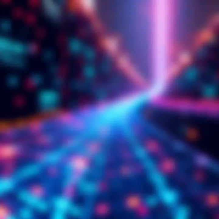 A digital representation of blockchain technology interconnected with big data solutions, depicting data streams and secure transactions.