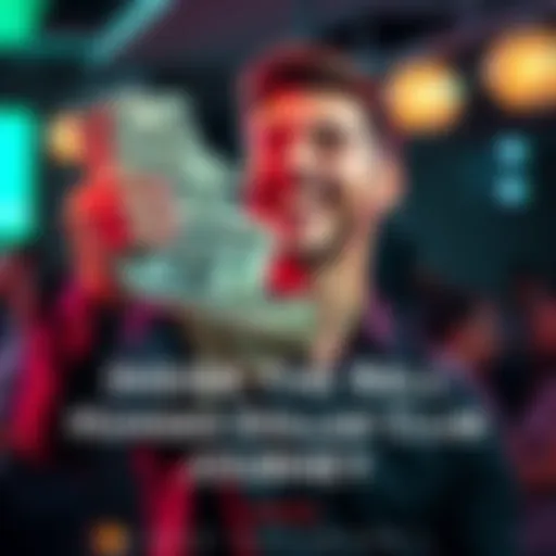 Person celebrating financial success A person joyfully holding a stack of cash with a big smile, symbolizing achievement in financial goals.