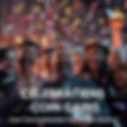 Celebrating Coin Gains Group of happy investors celebrating their success in the coin market with smiles and confetti