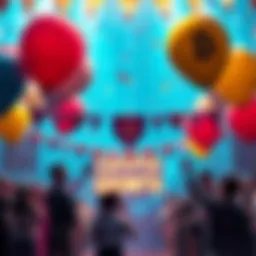 Celebrating Crypto Growth A vibrant celebration of cryptocurrency with balloons and banners, highlighting achievements of the past decade and looking to the future with Crypto.com branding.