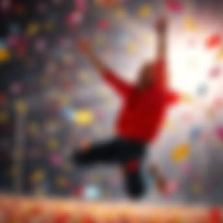 A person jumping in excitement after winning a game jackpot, surrounded by confetti and a bright background.